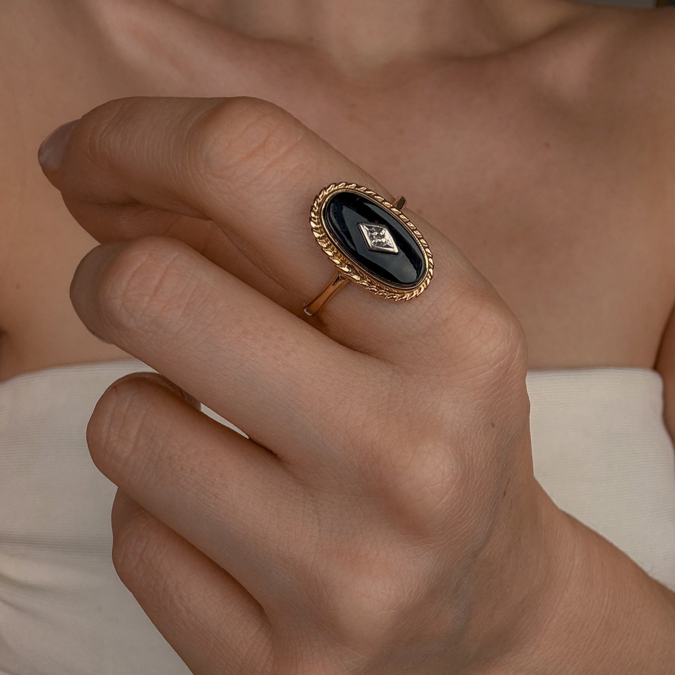 Onyx and Diamond Ring