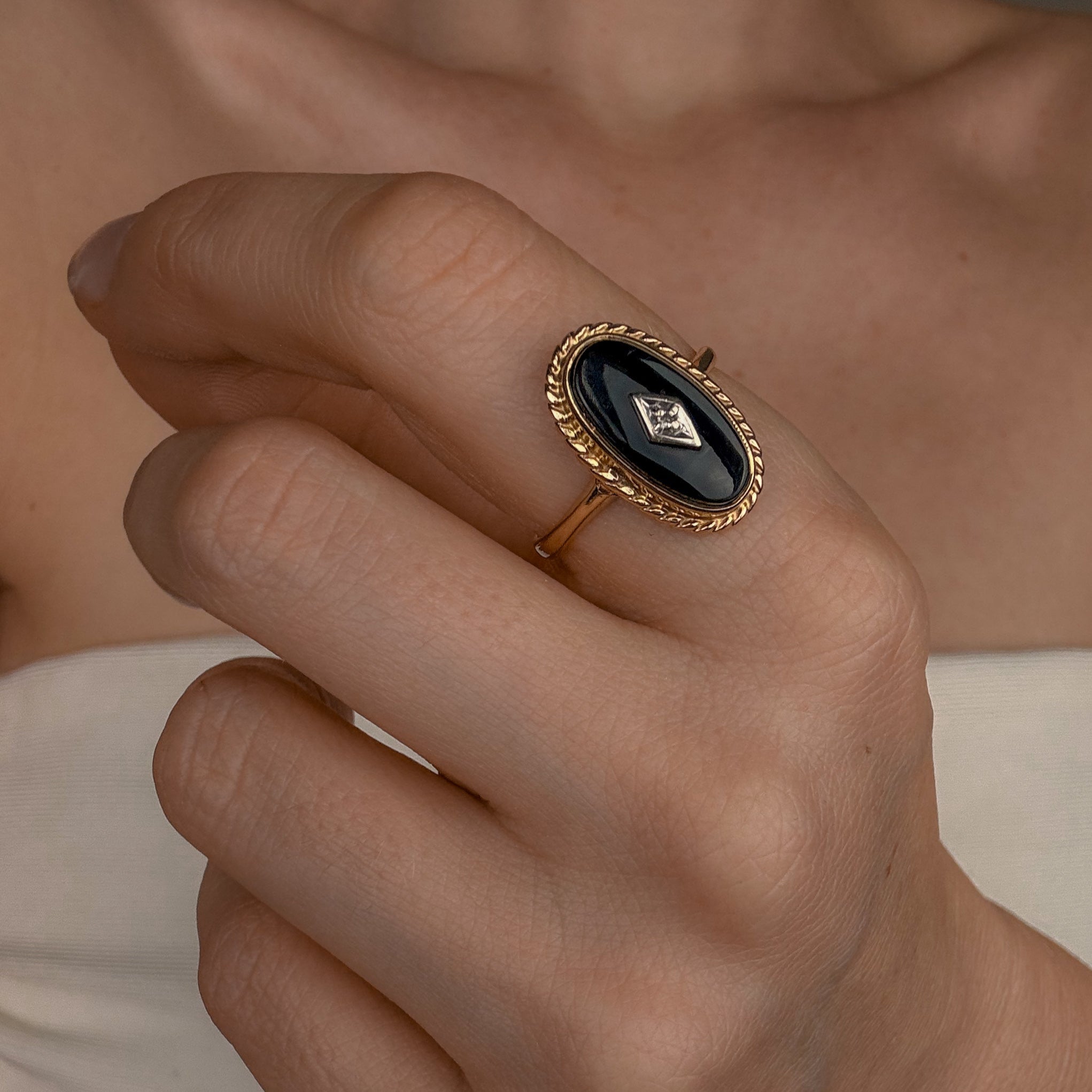 Onyx and Diamond Ring