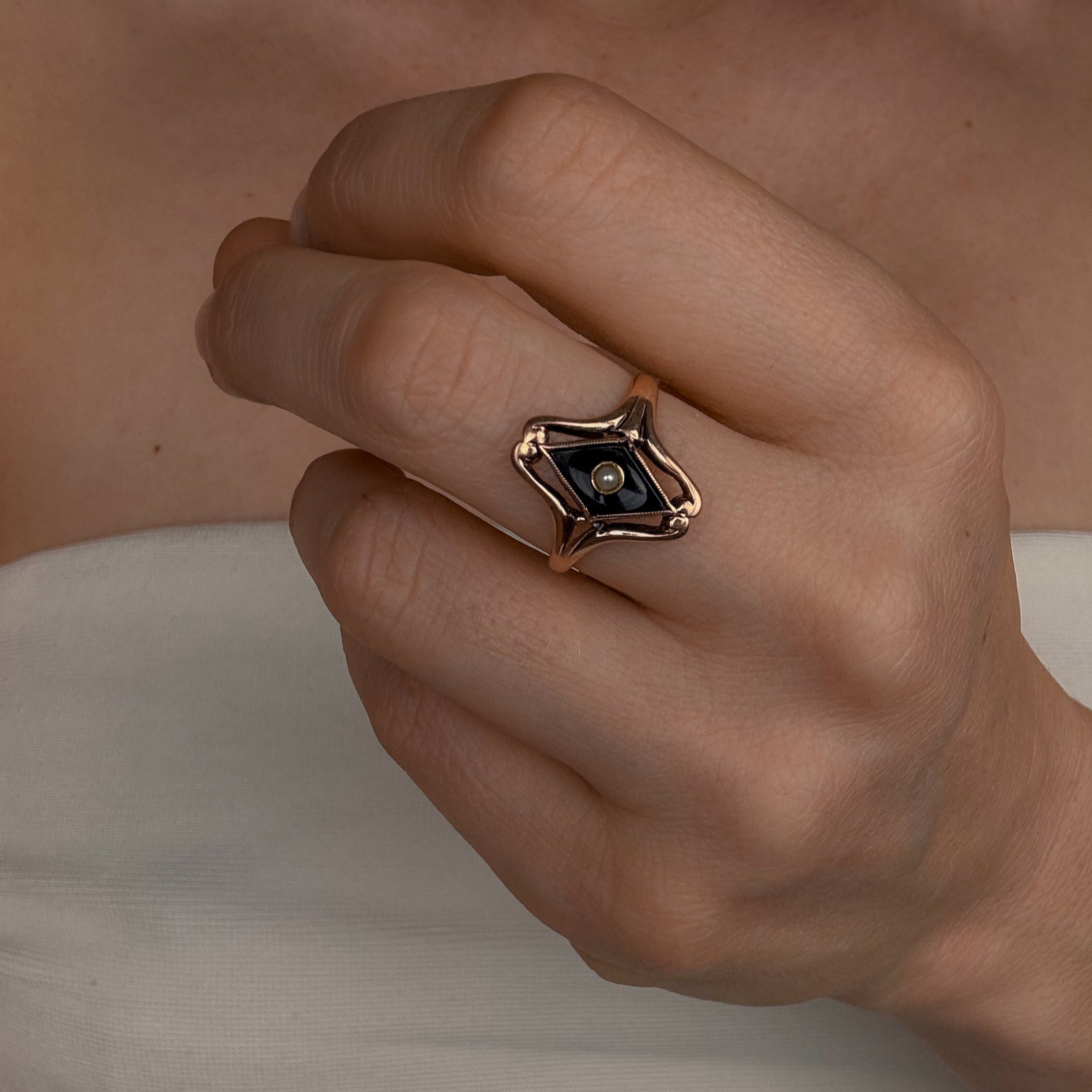 Onyx and Seed Pearl Ring