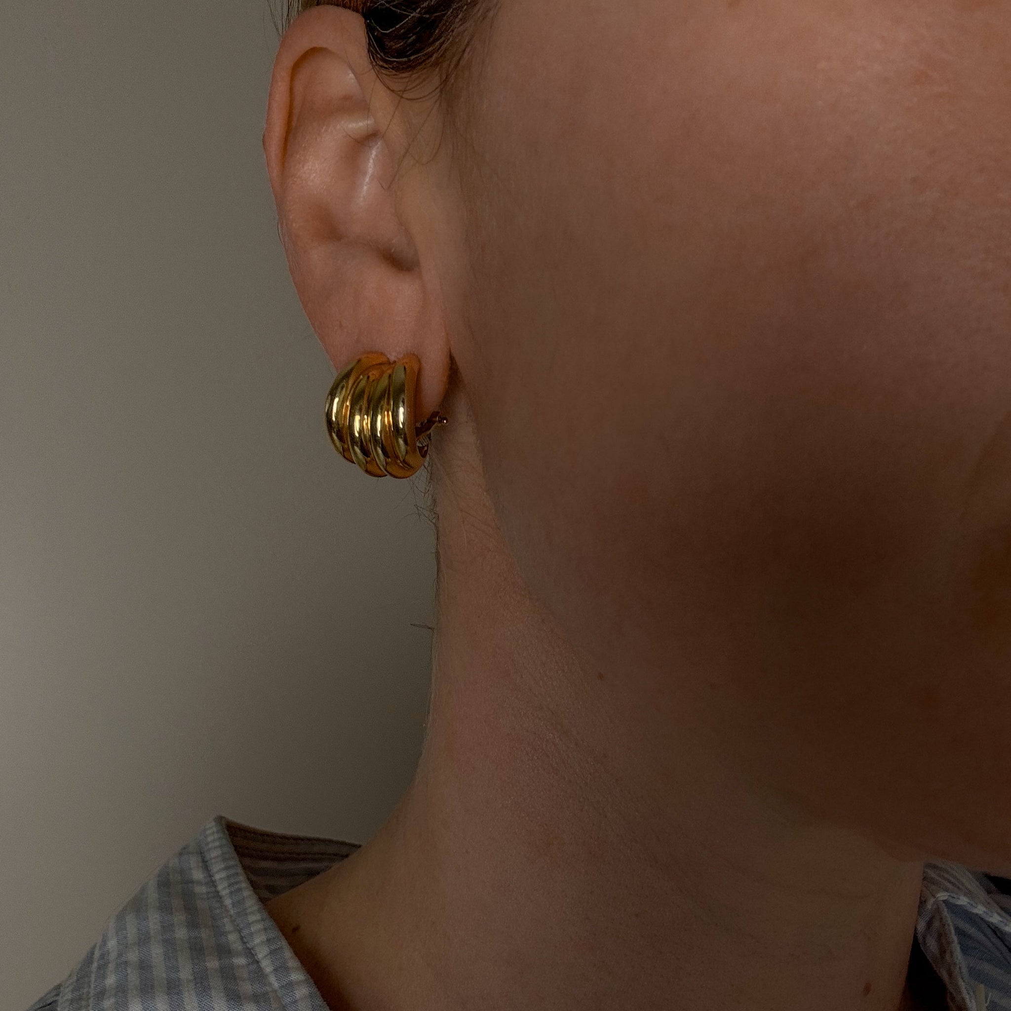 Layered Omega Gold Hoop Earrings