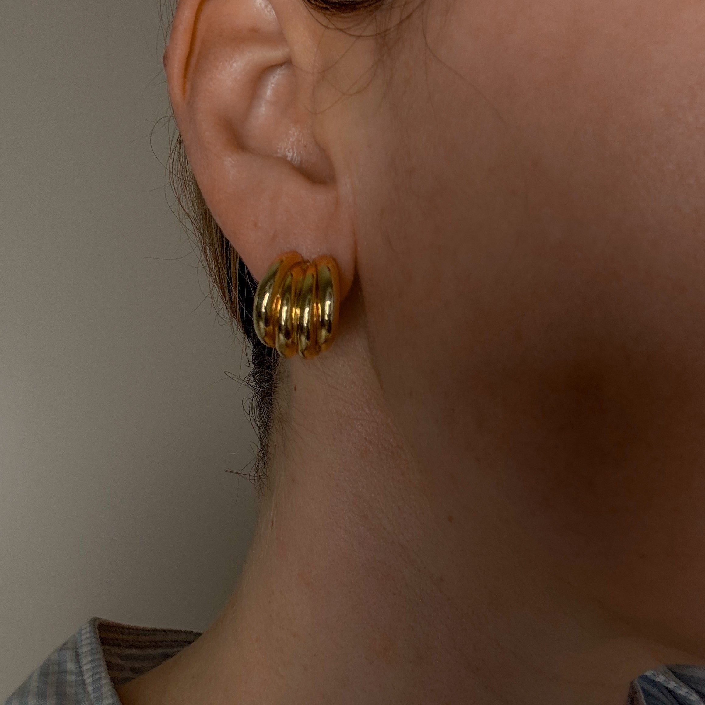 Layered Omega Gold Hoop Earrings
