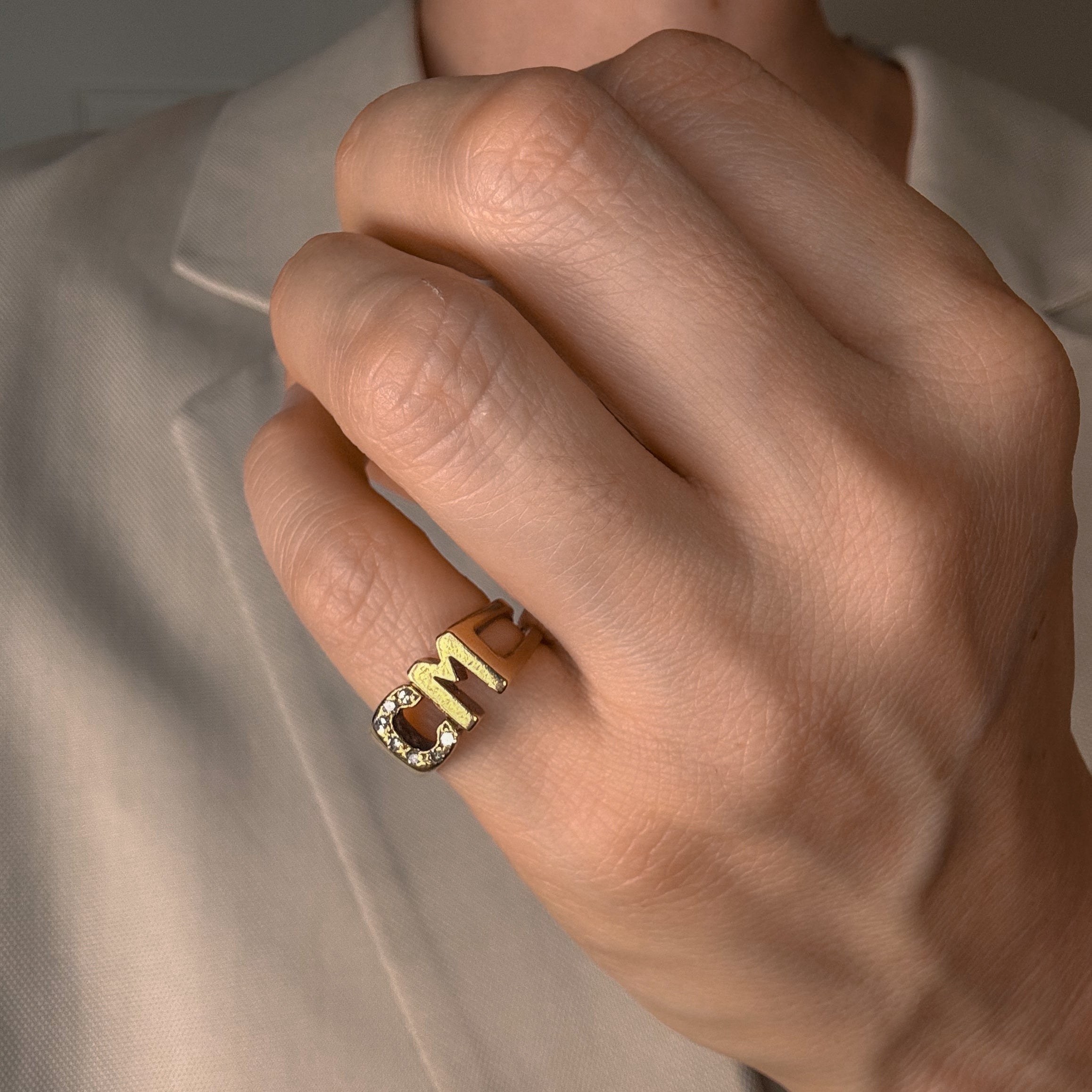 'CM' Diamond Signet Ring