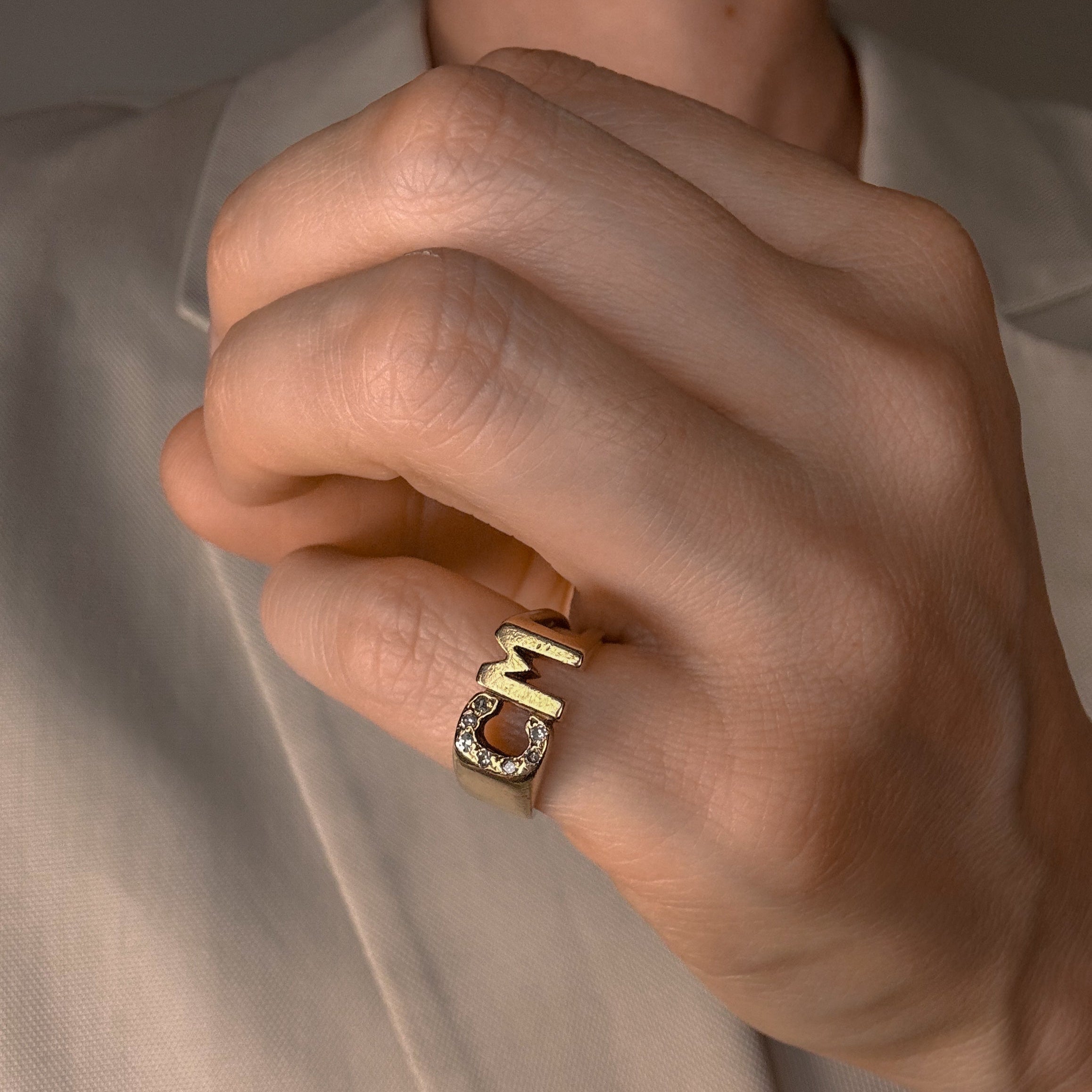 'CM' Diamond Signet Ring