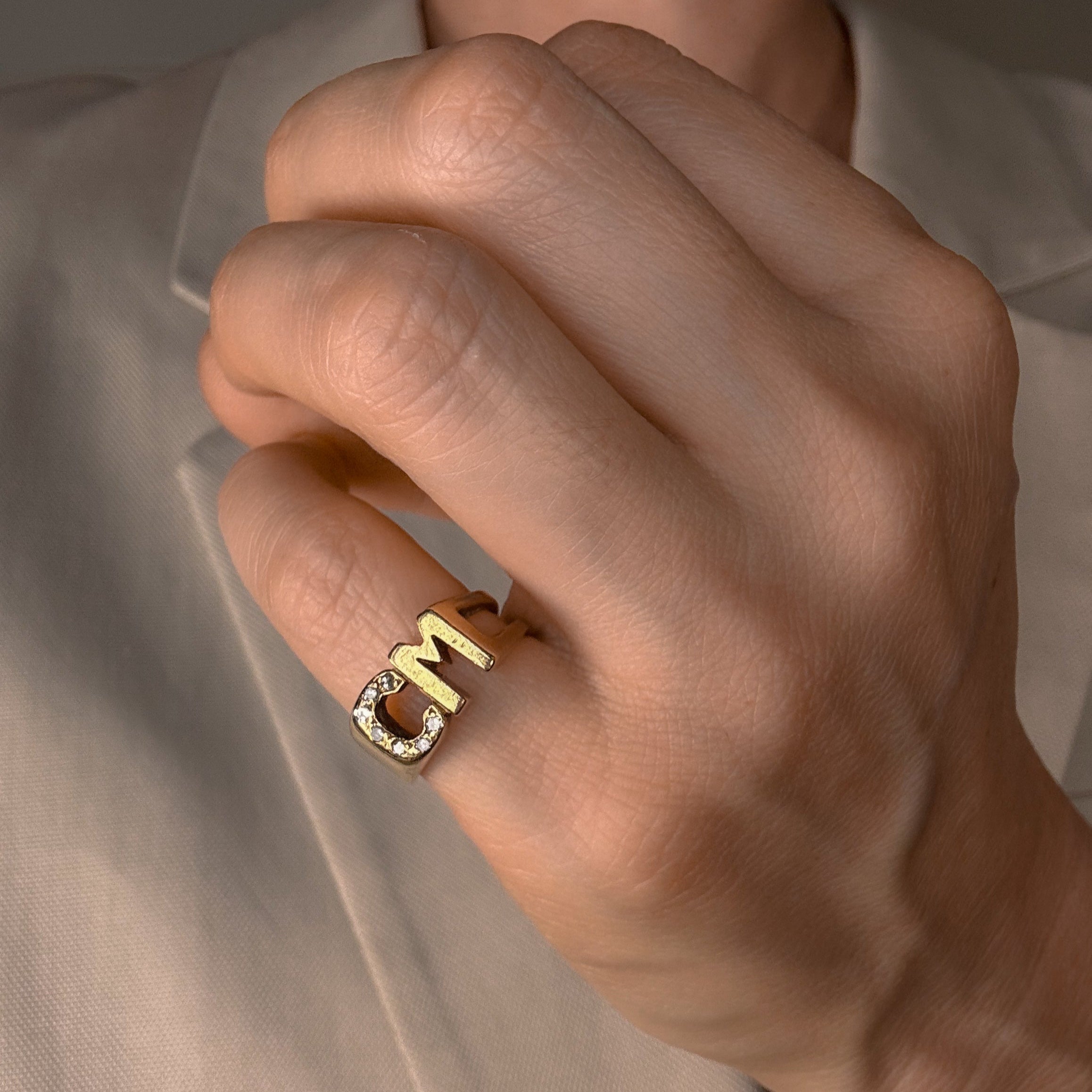 'CM' Diamond Signet Ring
