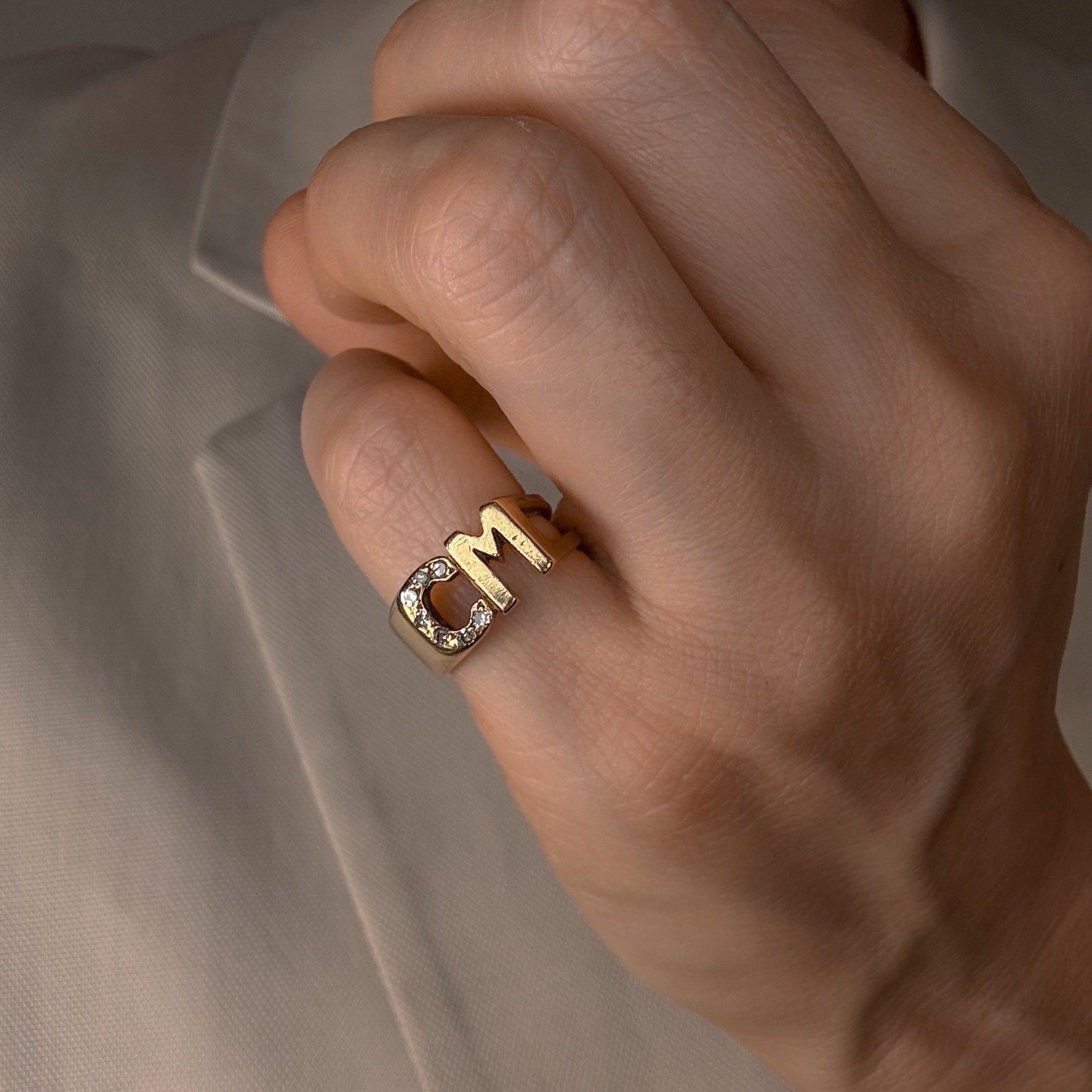 'CM' Diamond Signet Ring