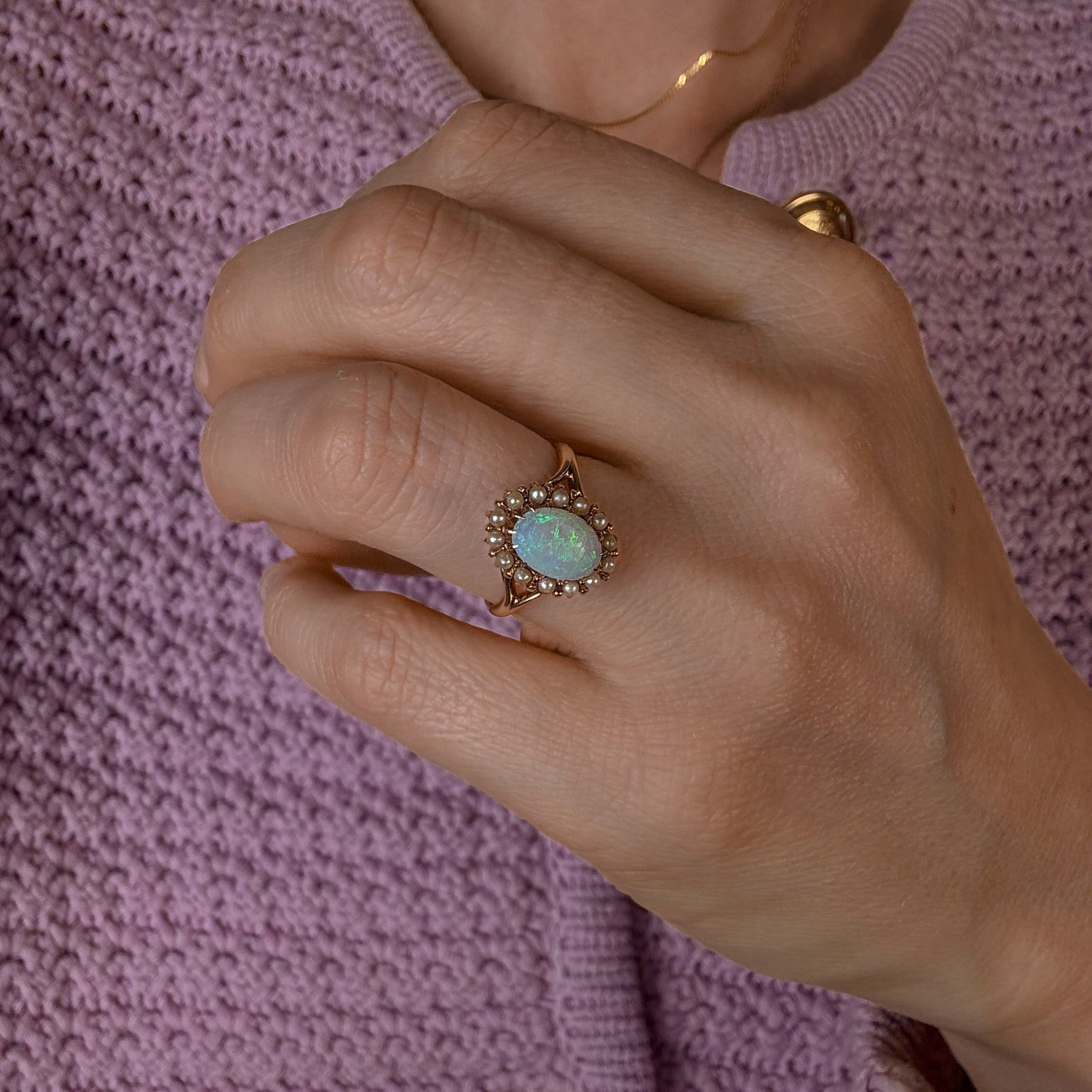 Opal and Seed Pearl Ring