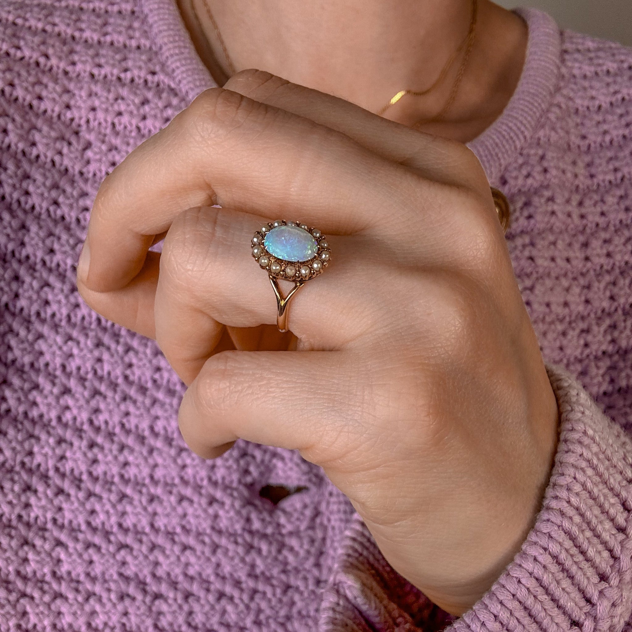Opal and Seed Pearl Ring