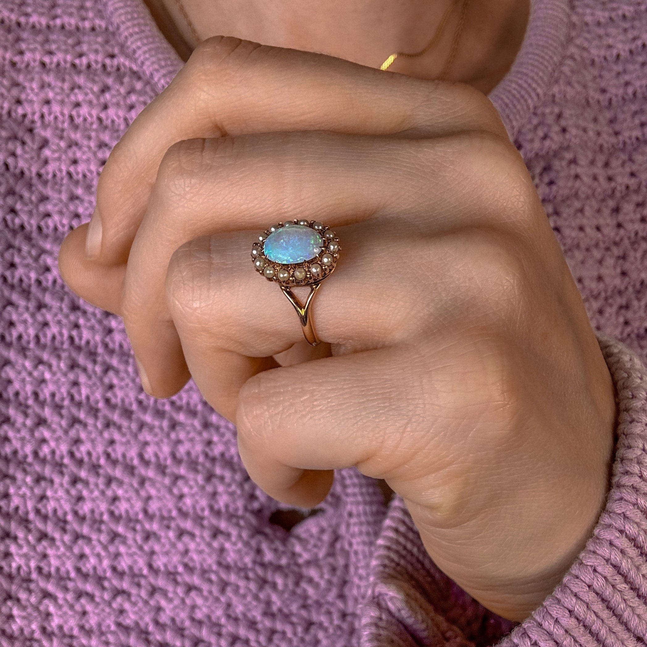 Opal and Seed Pearl Ring