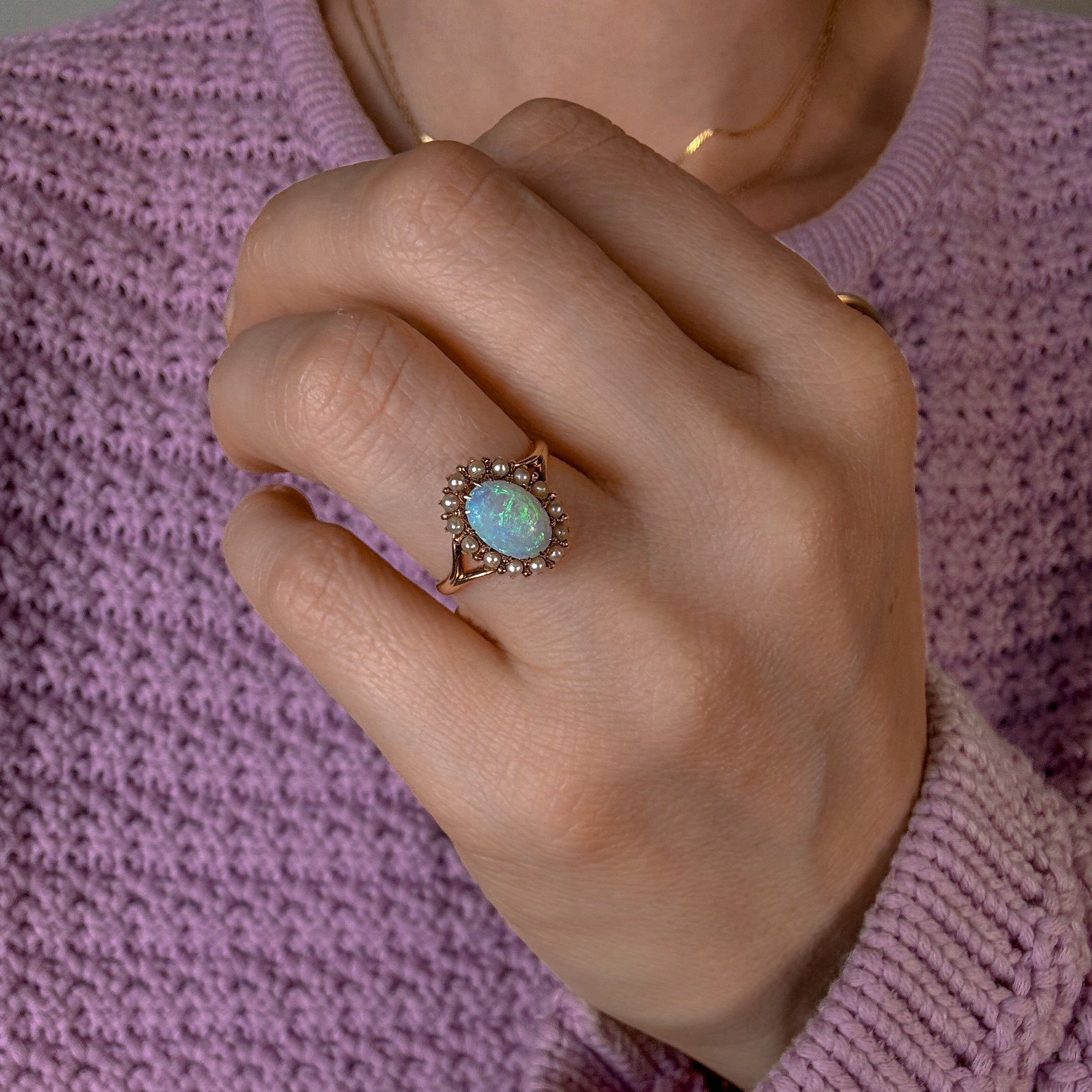 Opal and Seed Pearl Ring