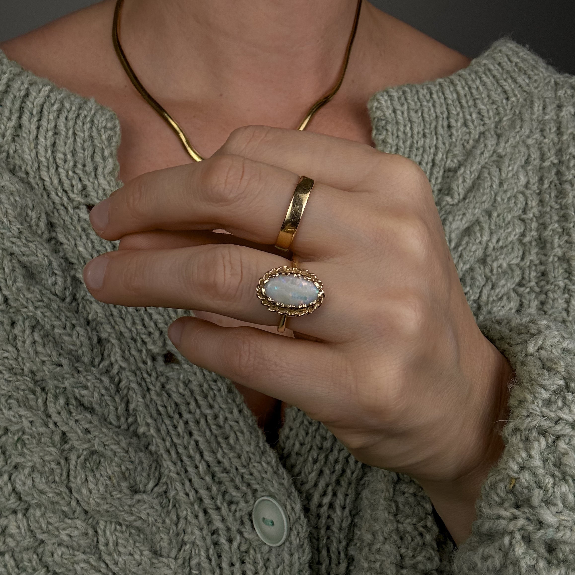 Opal Ring with Rope Frame