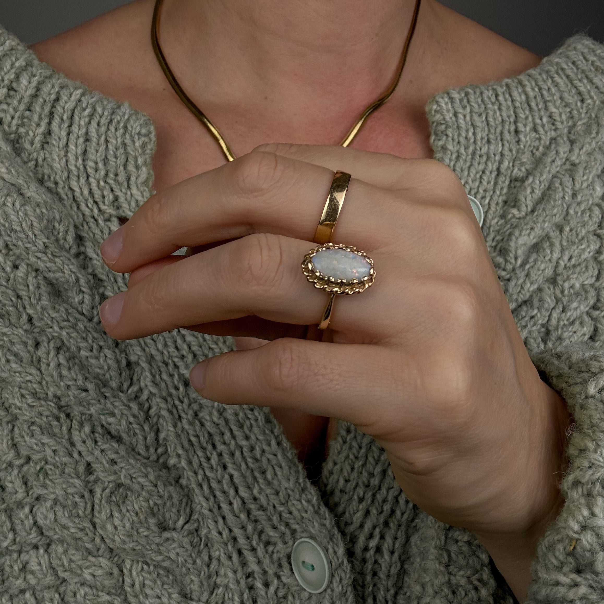 Opal Ring with Rope Frame