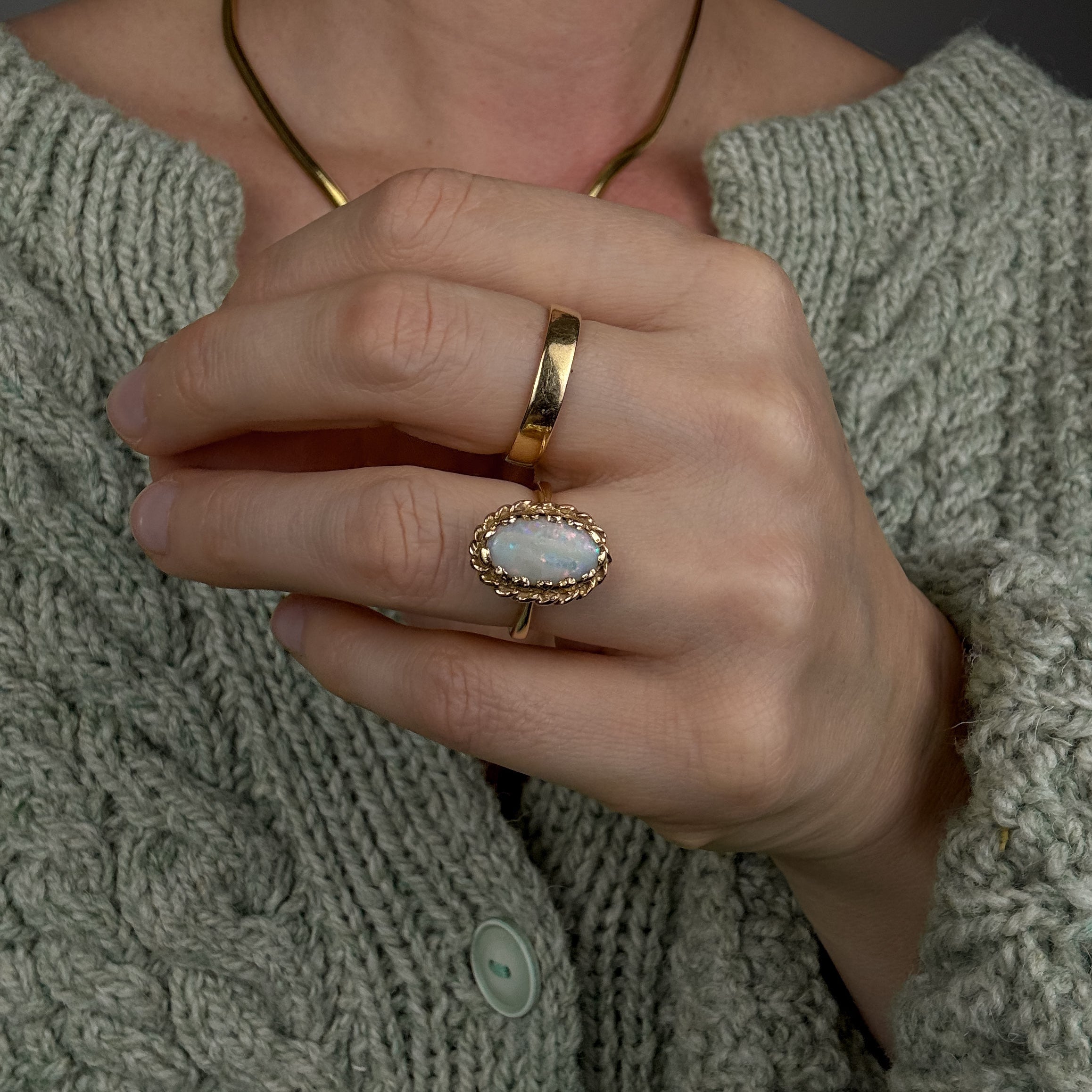Opal Ring with Rope Frame