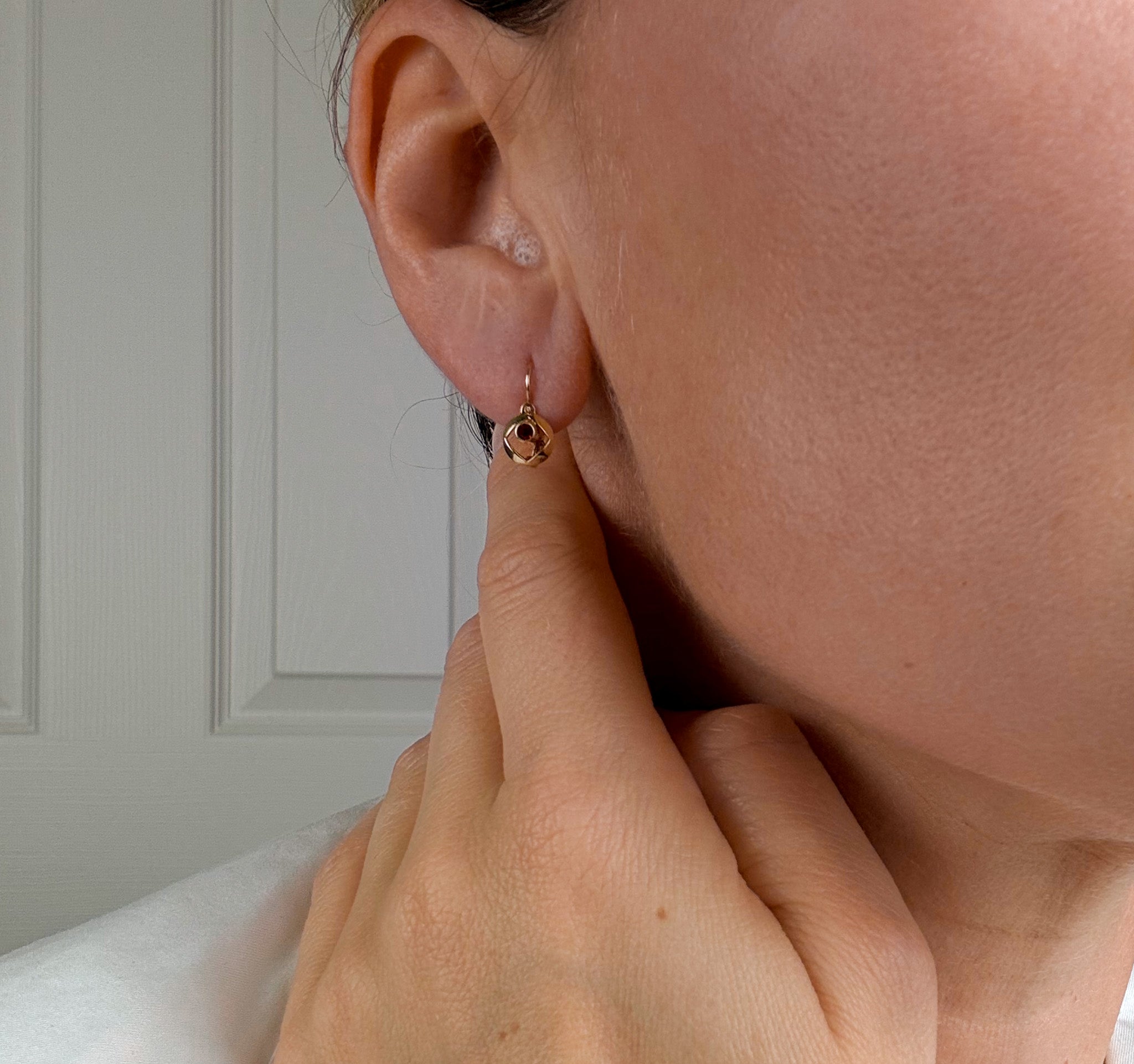 Red Stone Gold Drop Hoops