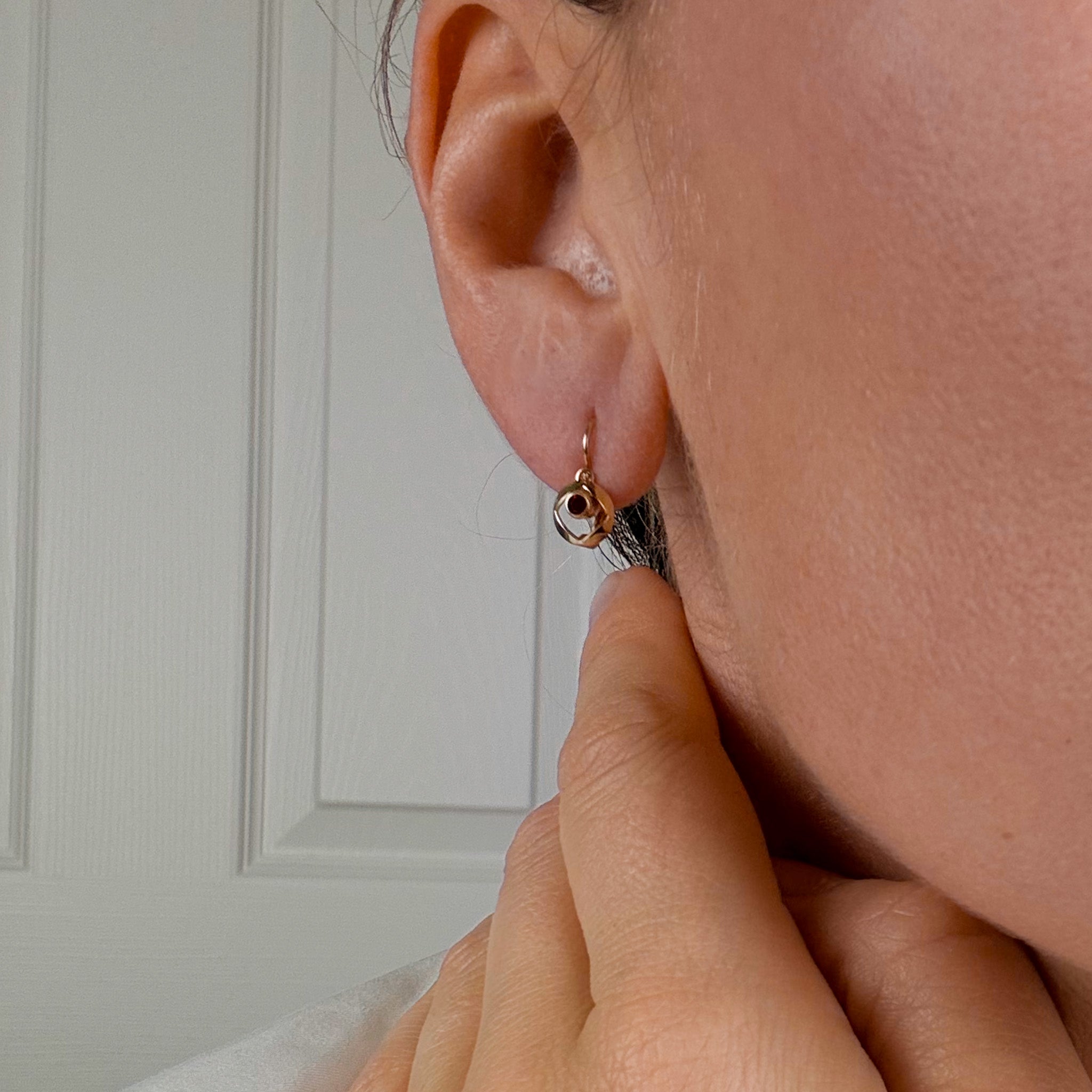 Red Stone Gold Drop Hoops