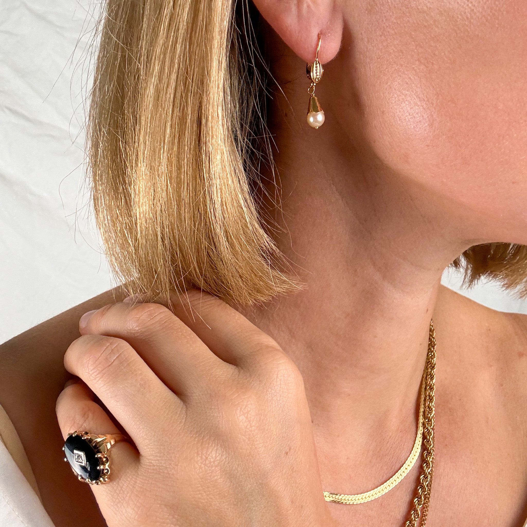 Pearl Gold Drop Hoops
