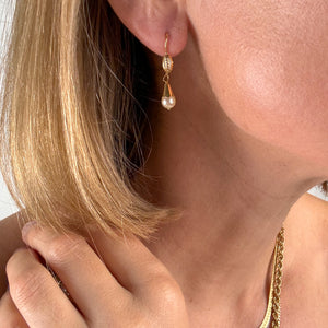 Pearl Gold Drop Hoops