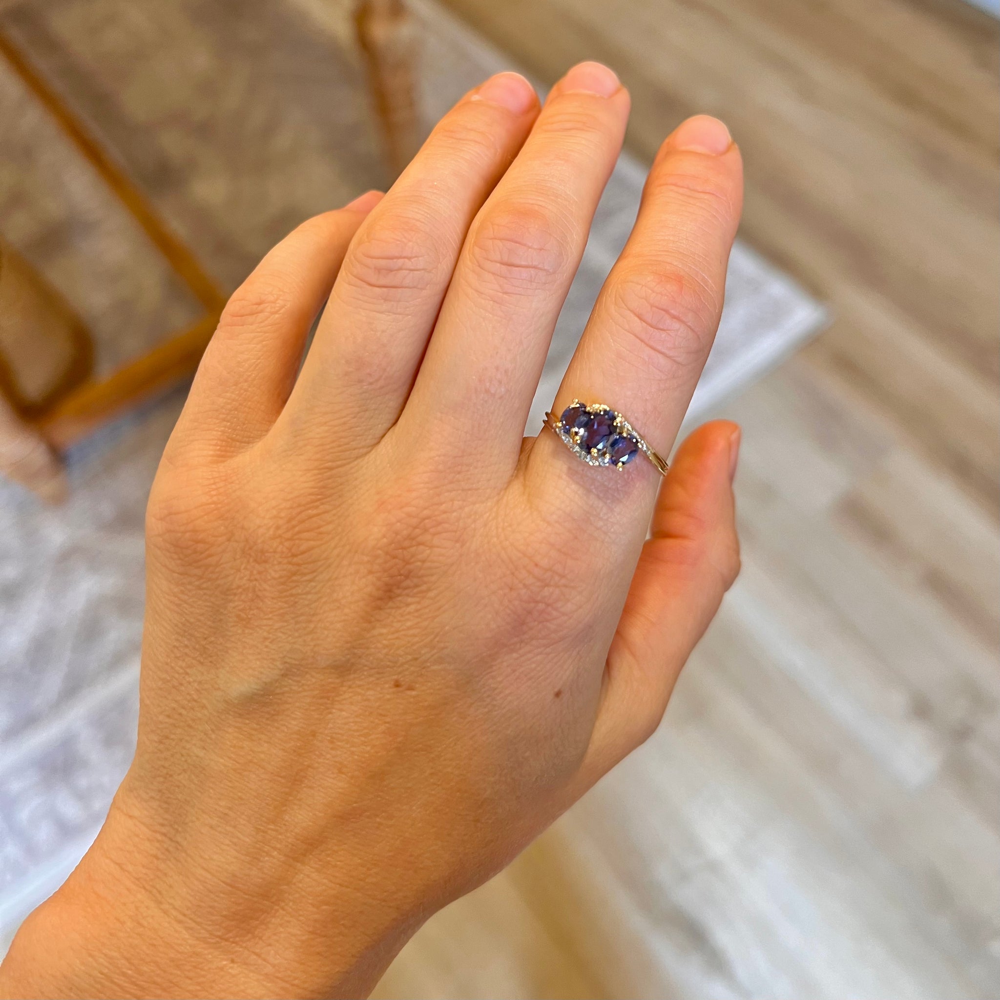 vintage gold tanzanite and diamond band 