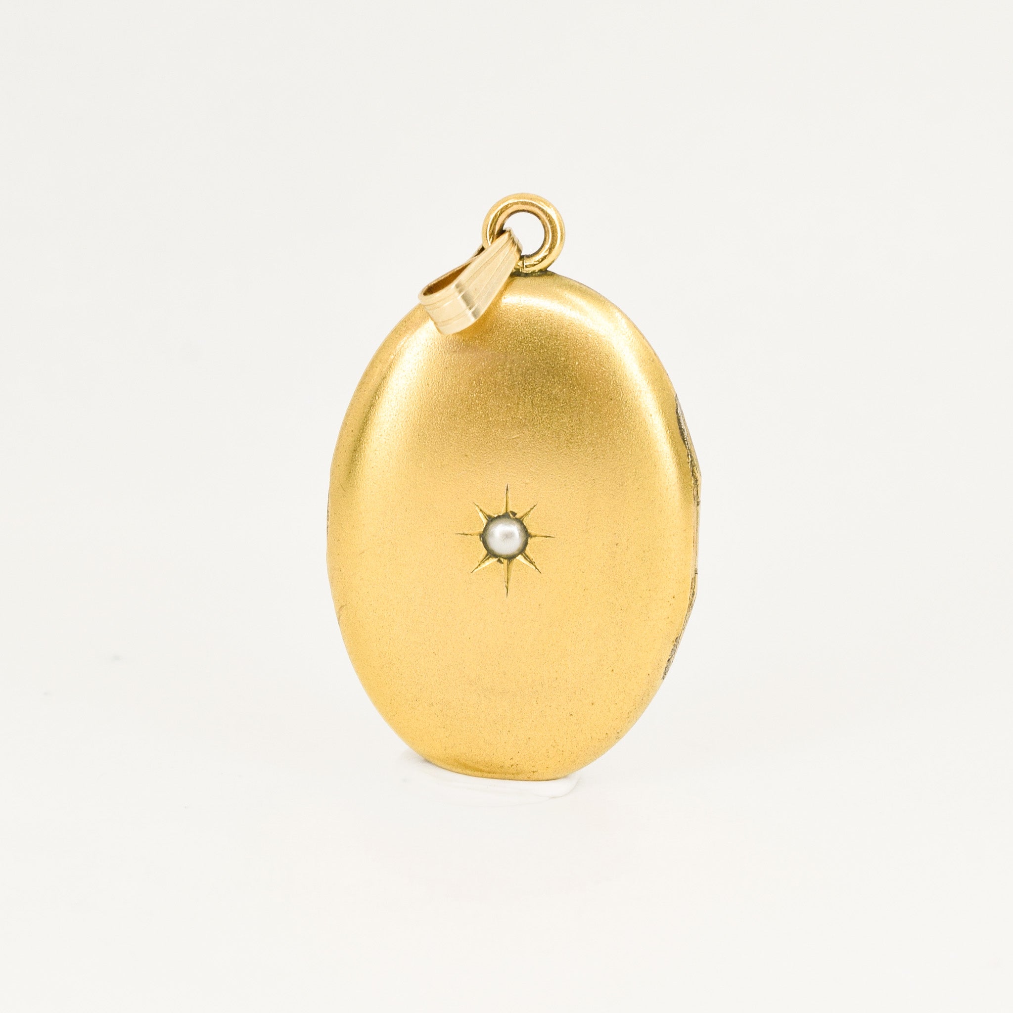 Antique Brushed Oval Starburst Seed Pearl Locket
