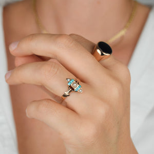 vintage turquoise and seed pearl ring, folklor vintage jewelry canada  