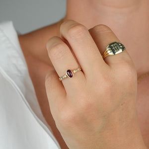 vintage cabochon garnet and diamond ring, folklor vintage jewelry canda