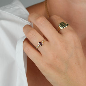 vintage cabochon garnet and diamond ring, folklor vintage jewelry canda