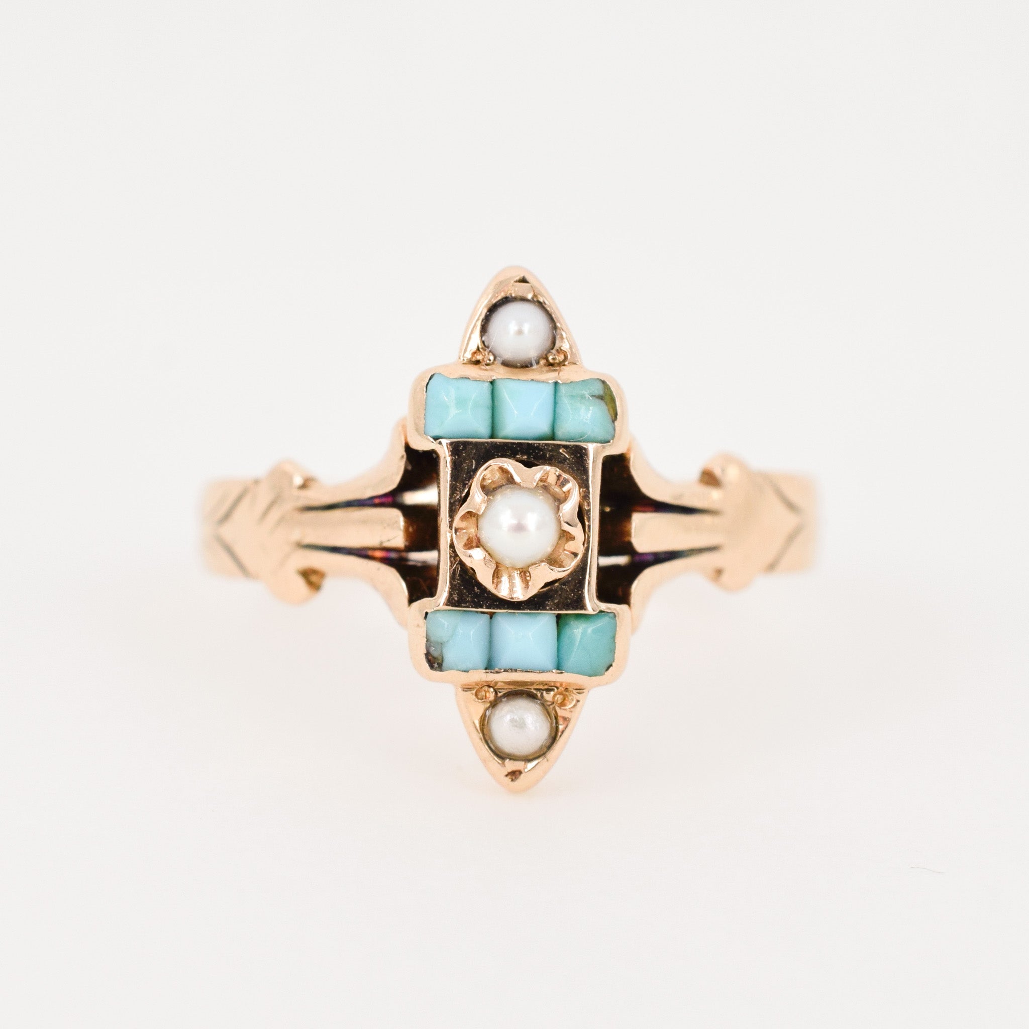 vintage turquoise and seed pearl ring, folklor vintage jewelry canada  