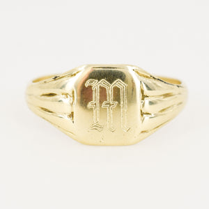 vintage 'm' gold signet ring, folklor vintage jewelry canada
