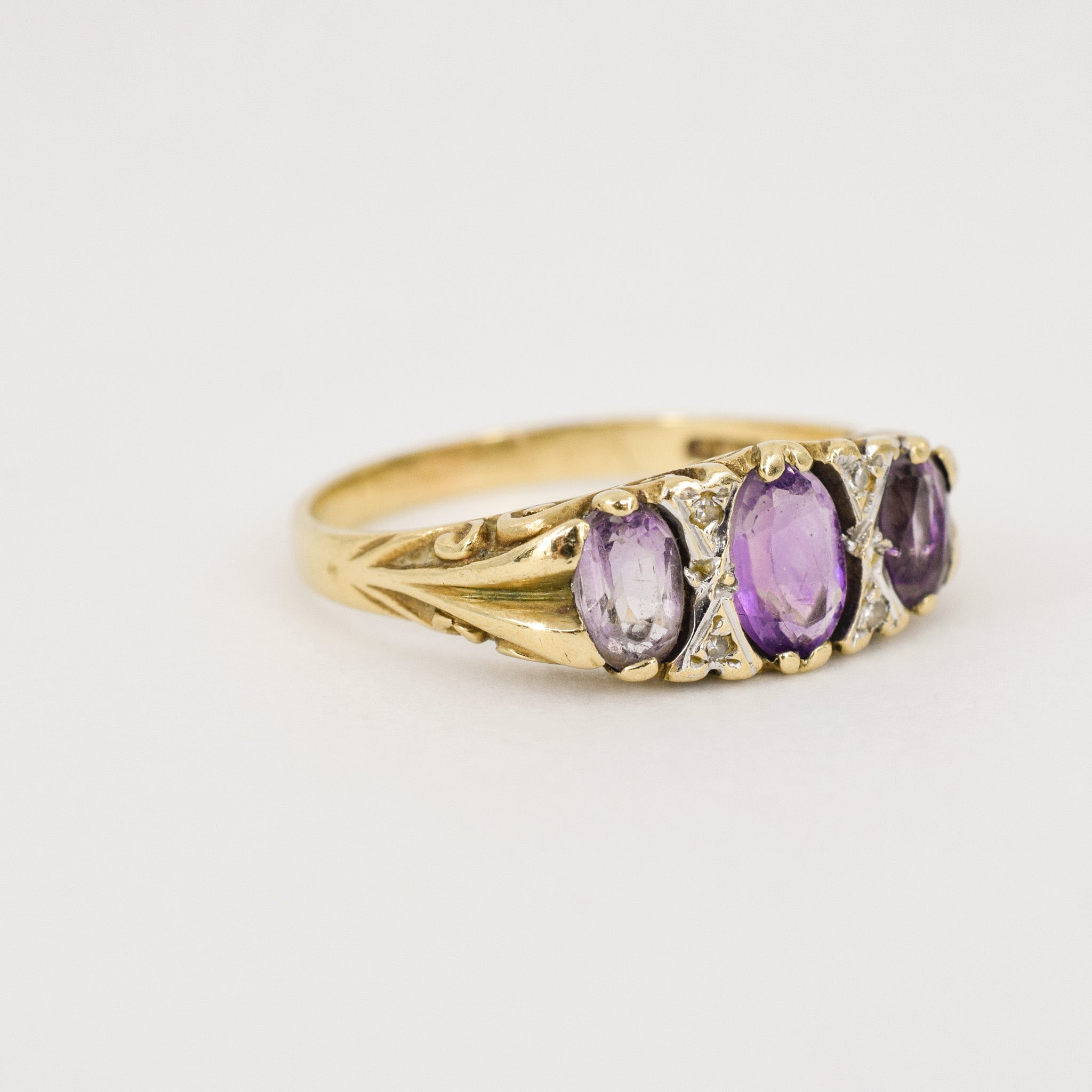 vintage gold amethyst and diamond trilogy ring, folklor vintage jewelry canada