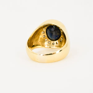 18k Sapphire Signet with Diamond Halo Ring