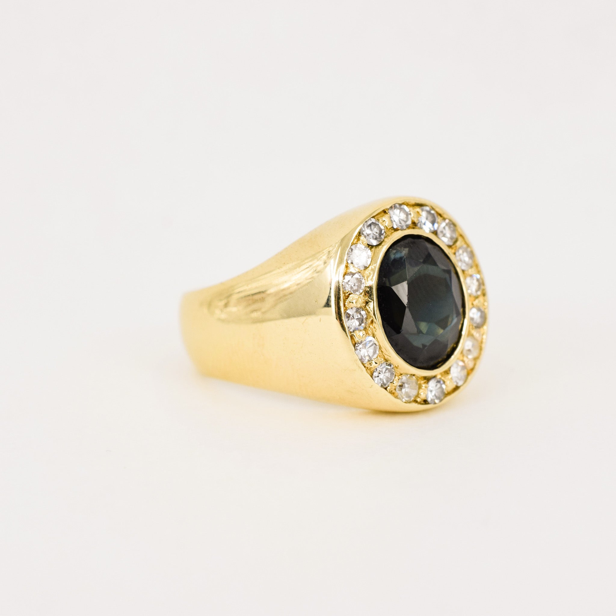 18k Sapphire Signet with Diamond Halo Ring