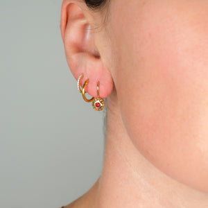 Gold & Red Glass Stone Drop Hoops