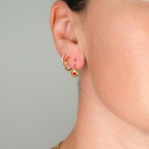 Gold & Red Glass Stone Drop Hoops