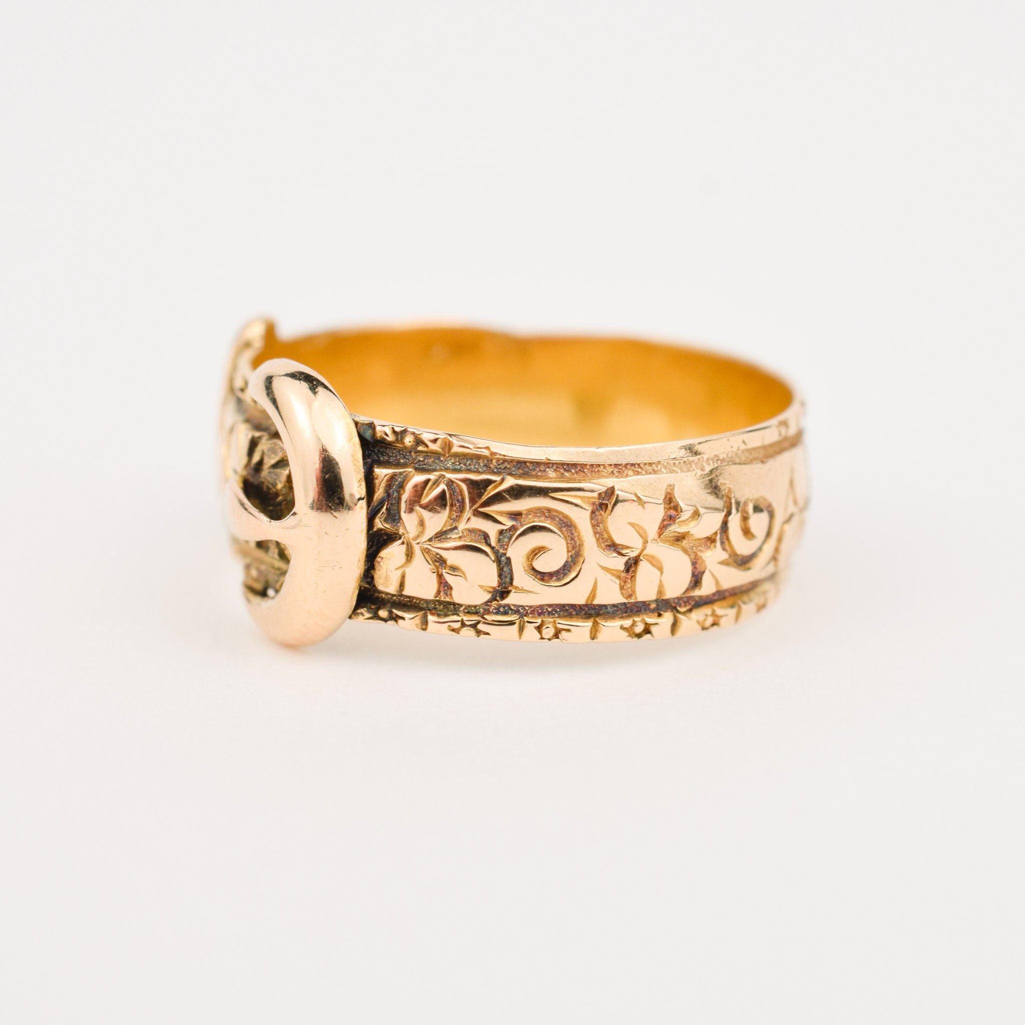 antique gold buckle ring, birmingham 1916, folklor vintage jewelry canada