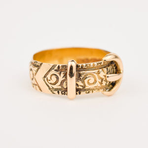 antique gold buckle ring, birmingham 1916, folklor vintage jewelry canada