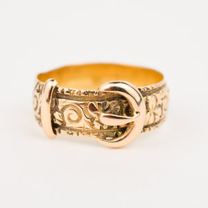 Antique Gold Chased Buckle Ring, Hallmarked Birmingham, 1916