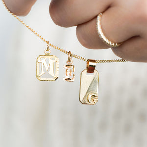 vintage gold 'g' dog tag pendant, folklor vintage jewelry canada 