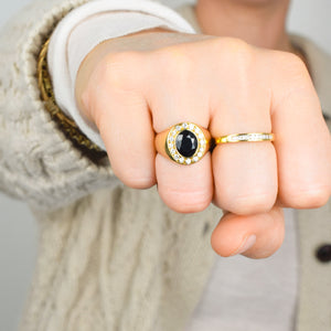 18k Sapphire Signet with Diamond Halo Ring