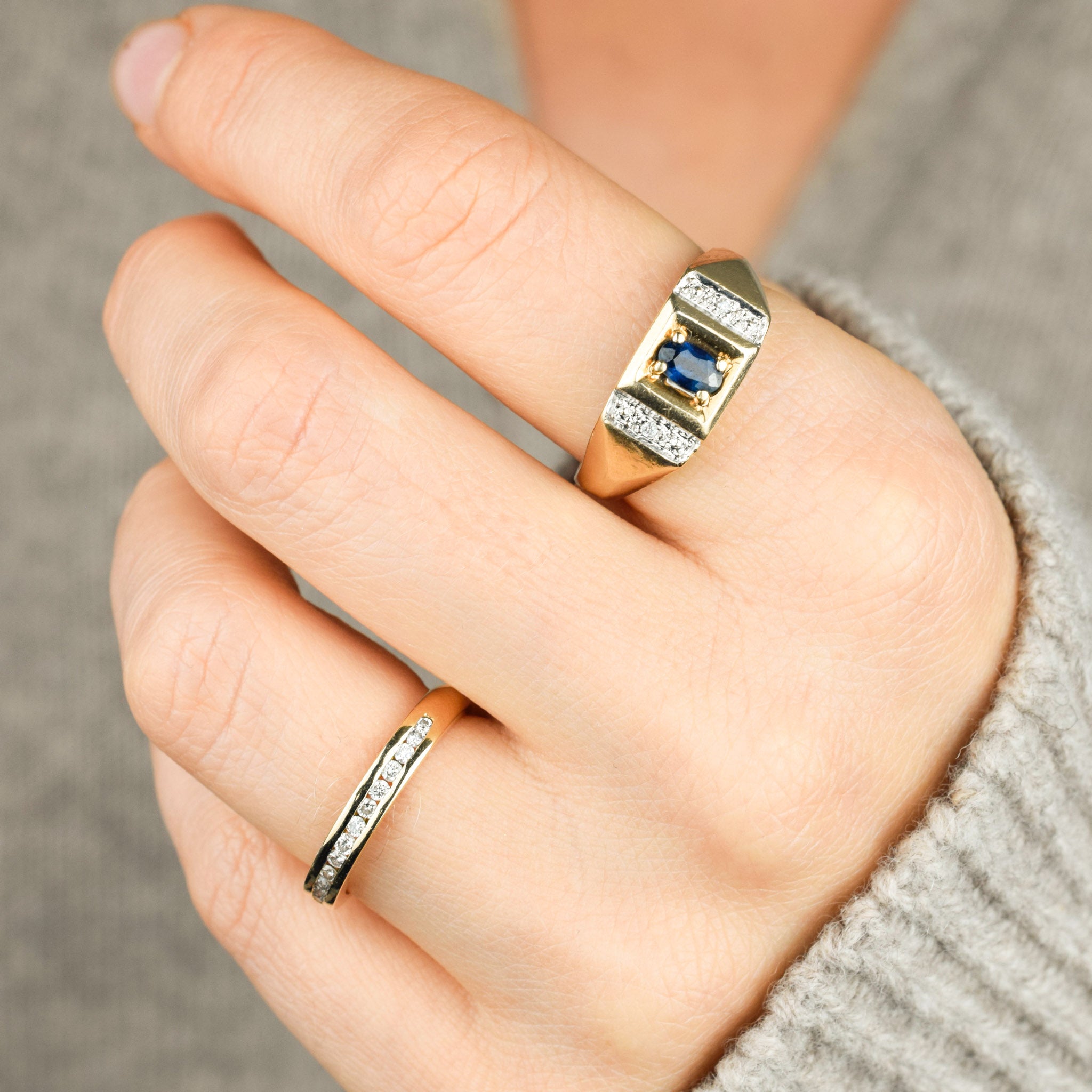 Sapphire and Diamond Signet Ring