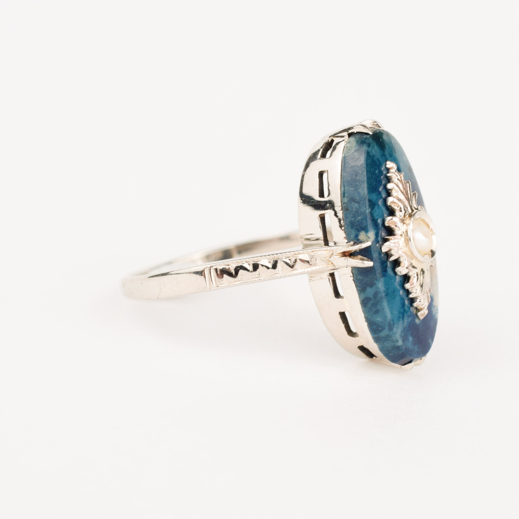 antique Sodalite Seed Pearl Ring