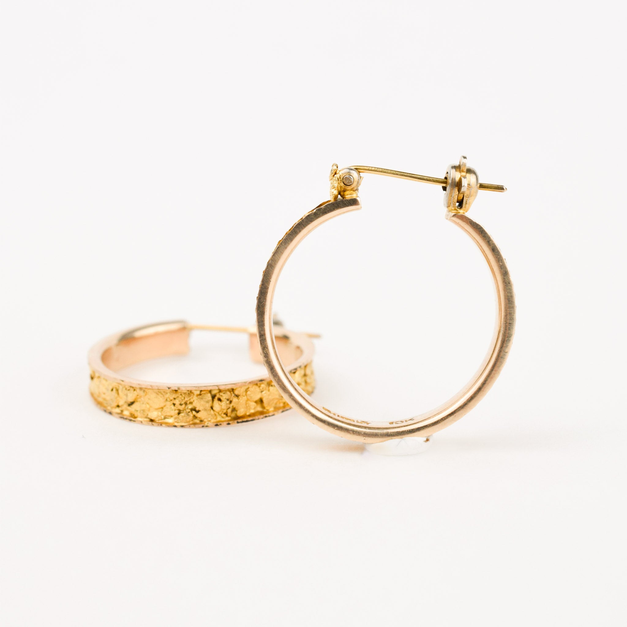 vintage gold nugget hoop earrings, folklor
