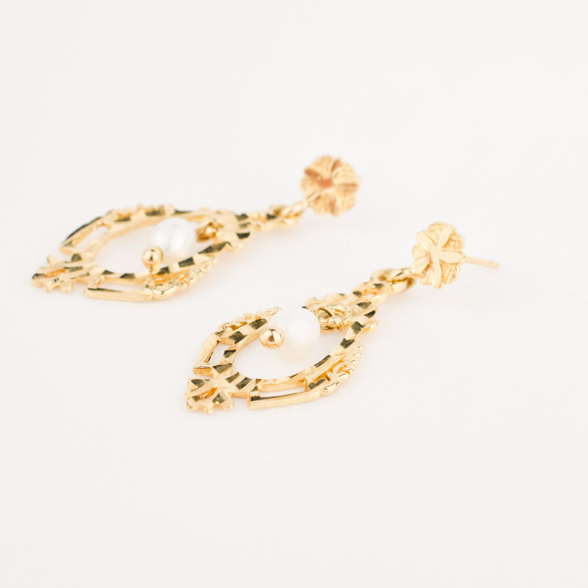 vintage Gold and Pearl Chandelier Earrings 