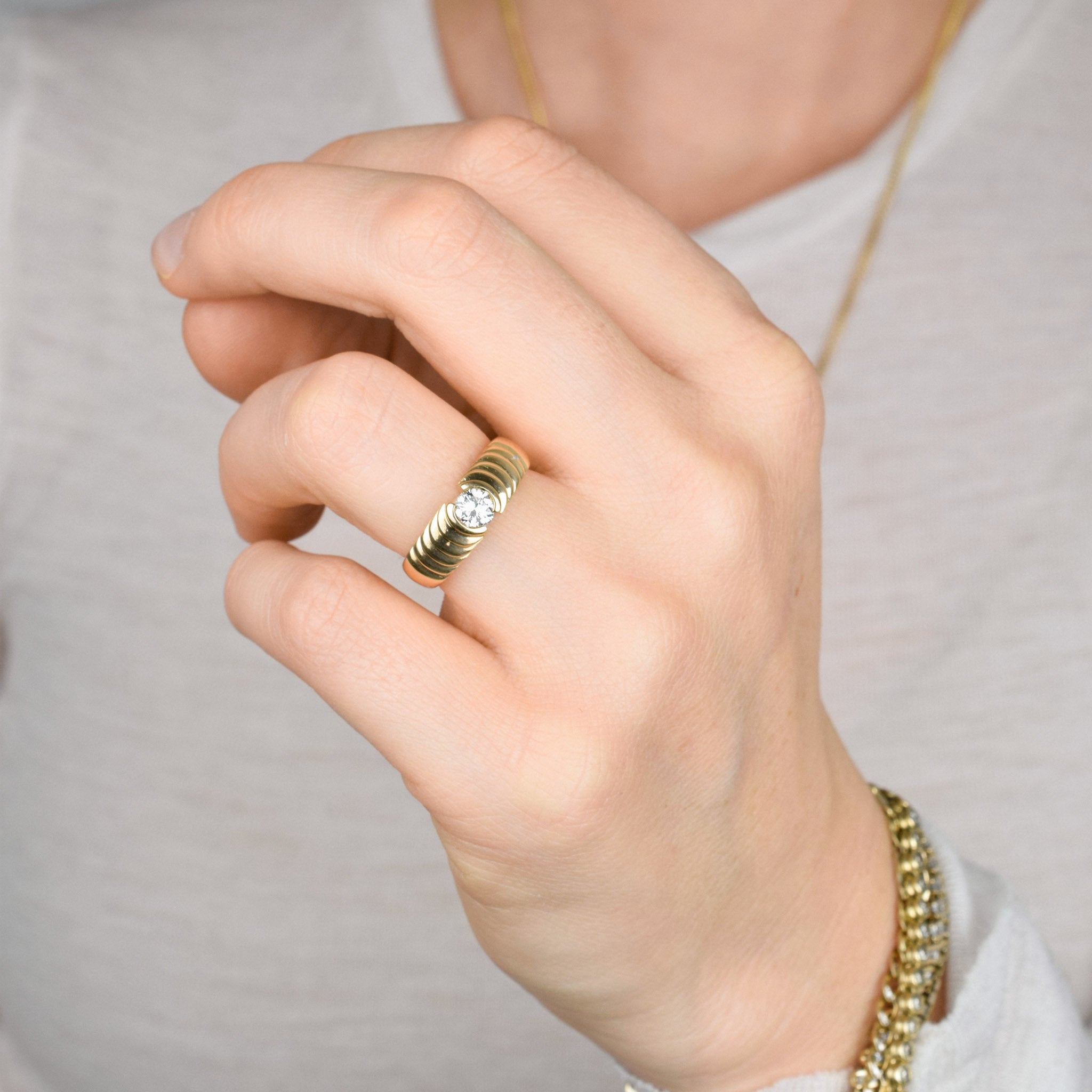 vintage gold solitaire staircase diamond ring, engagement ring