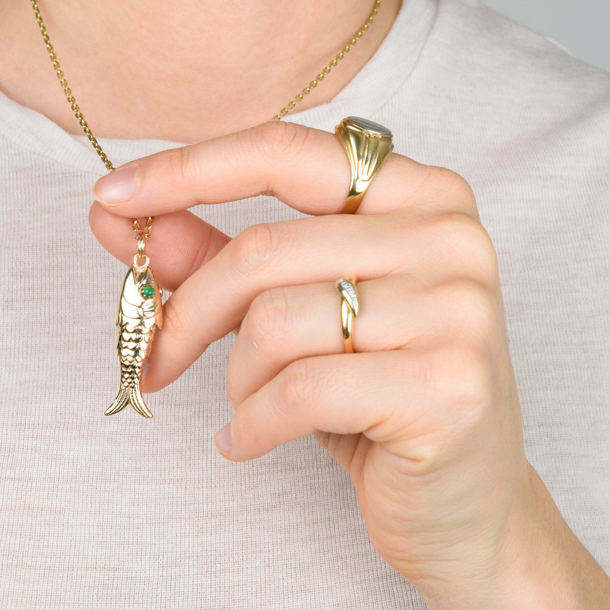 vintage gold Articulated Gold Fish pendant