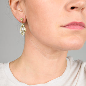 vintage Gold and Pearl Chandelier Earrings 