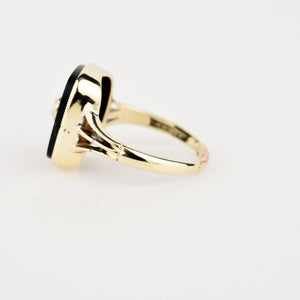 vintage gold Onyx and Seed Pearl Ring