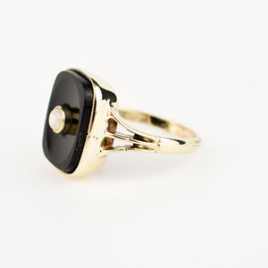 vintage gold Onyx and Seed Pearl Ring