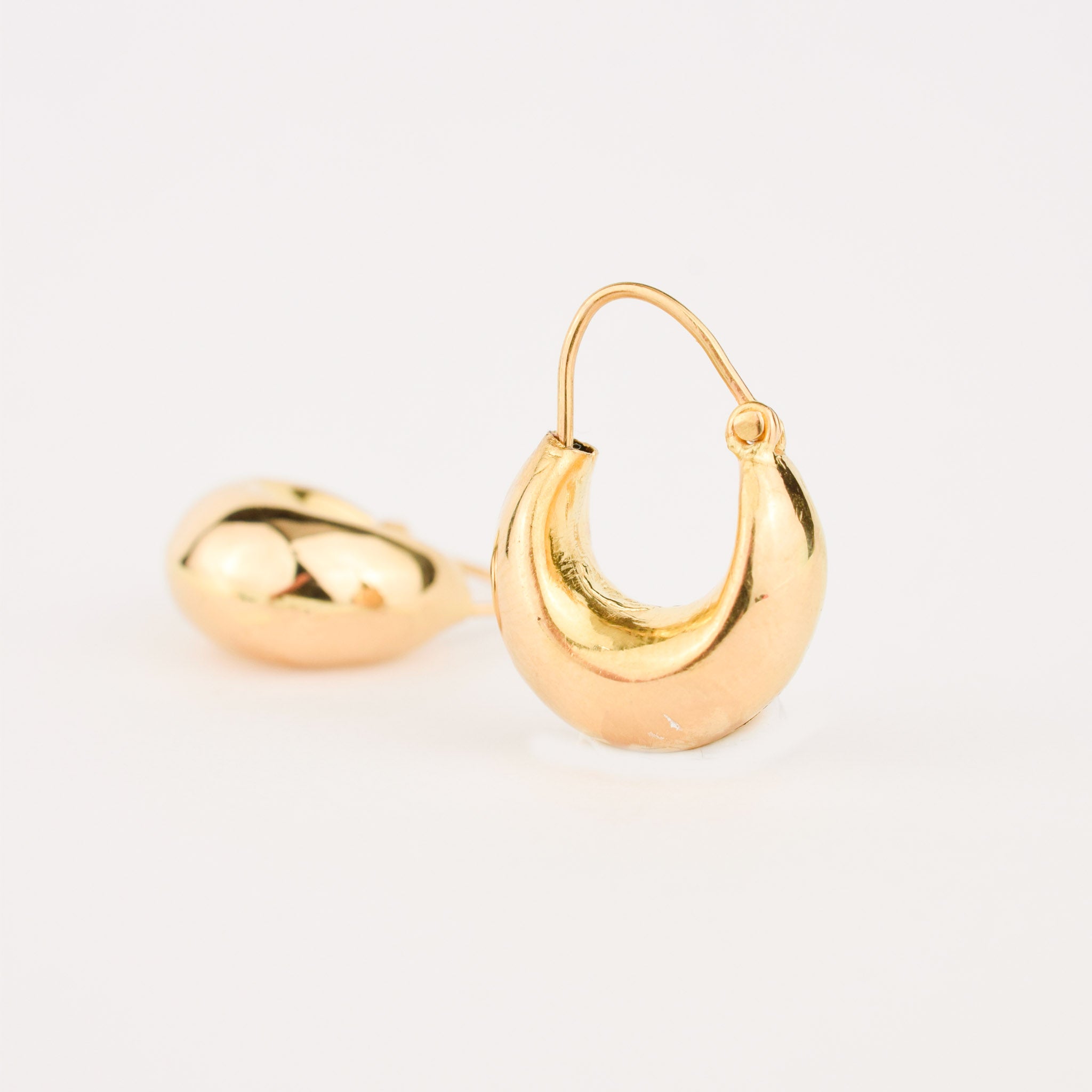 22k gold Puffy Crescent Moon Hoops