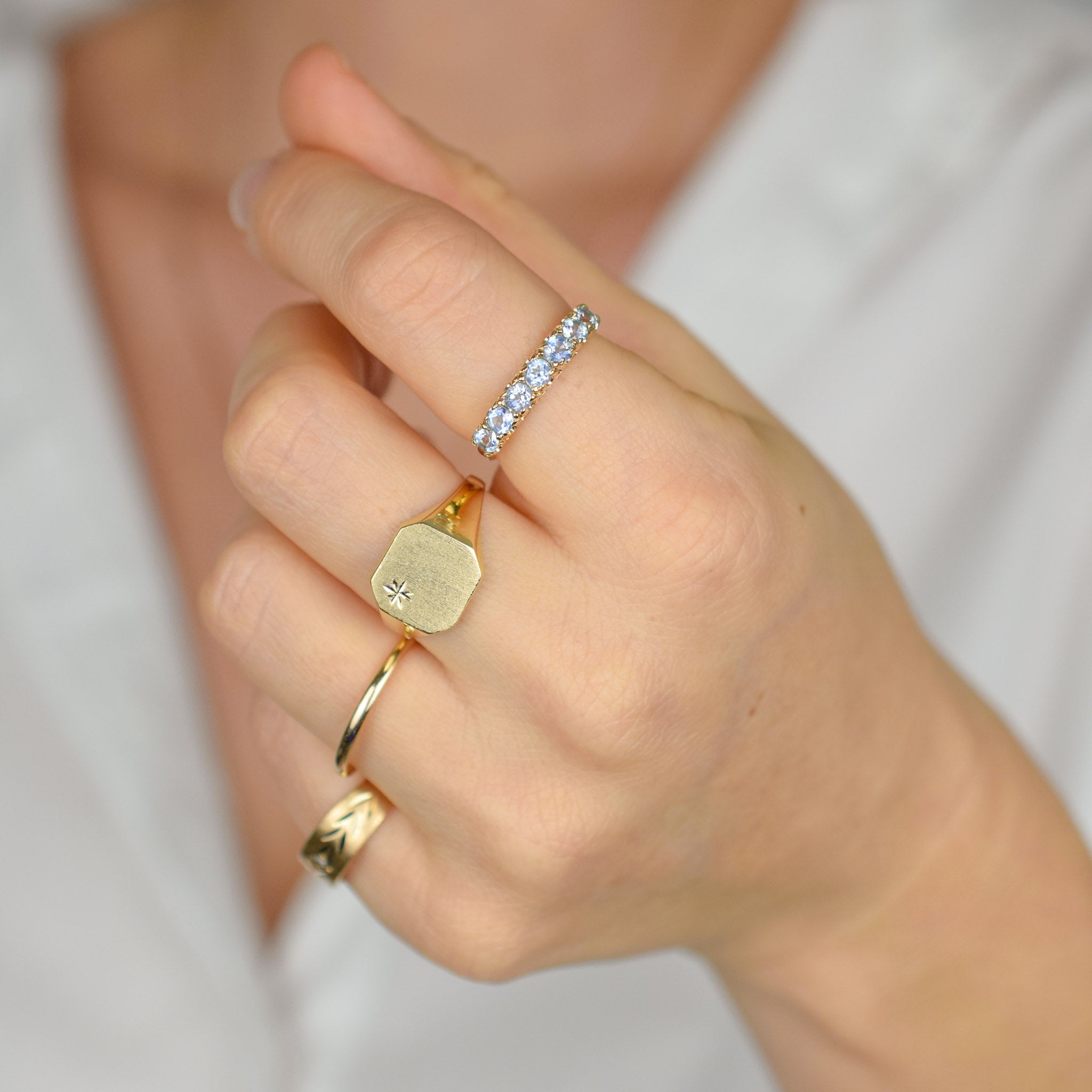 vintage gold Blue Topaz Band ring 