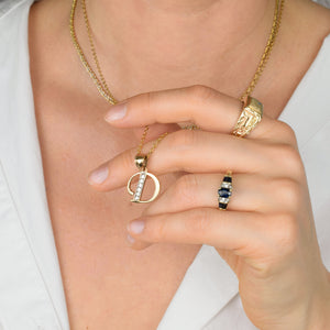 gold 'D' Letter pendant with cubic zirconia stones, vintage charm pendants