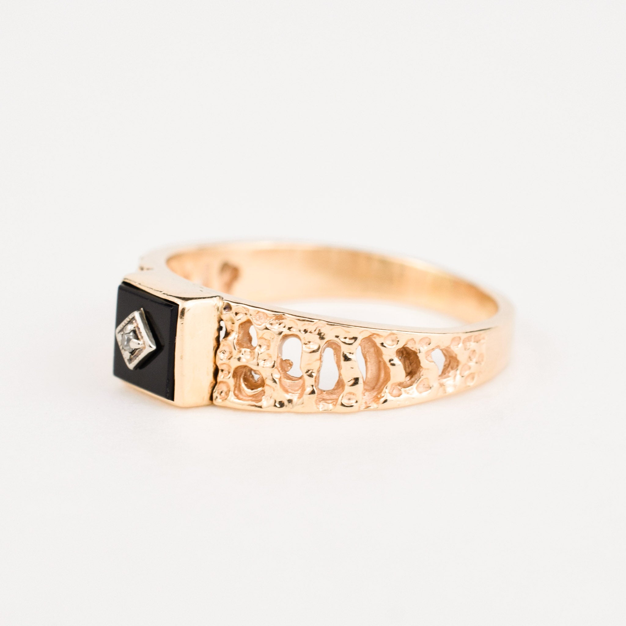 Onyx and Diamond 14k Gold Nugget Band
